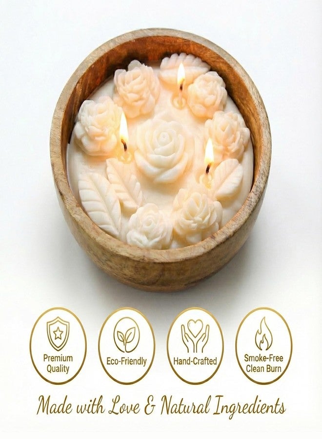 Sage & Herbs شمعة زهور من الشمع الأبيض المهدئة برائحة المريمية والأعشاب، 230 غرام - وعاء من خشب المانجو - 3 فتائل (كبيرة) | شموع معطرة بثلاث فتائل، تدوم طويلاً | خالية من الدخان | لراحة المنزل، هدية مثالية لأعياد ميلاد النساء - Image 5